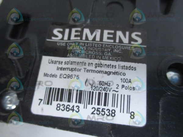 SIEMENS EQ9675 CIRCUIT BREAKER 100A (AS PICTURED)  NSNP