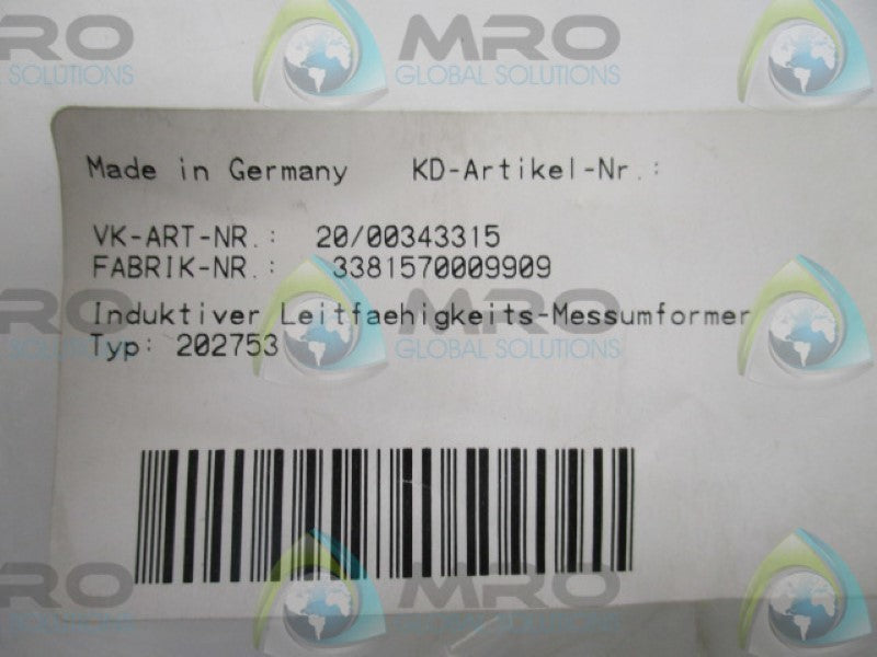 JUMO 20/00343315 INDUCTIVE ELCTRIC CONDUCTIVITY TRANSMITTER   NSNP