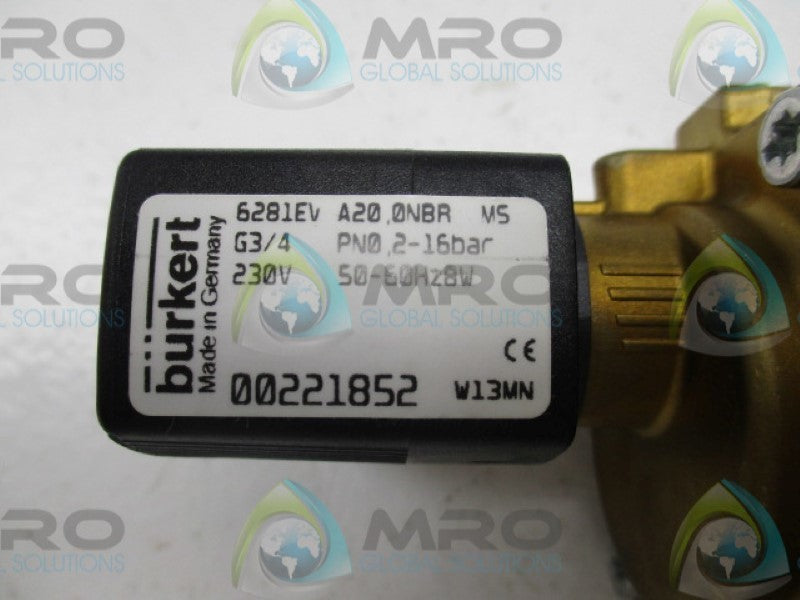 BURKERT 6281EVA20,0NBRMS 00221852 SOLENOID VAVLE 230V  NSMP