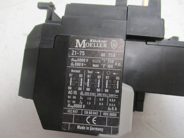 KLOCKNER MOELLER ZI-75 OVERLOAD RELAY 60-75A  NSMP