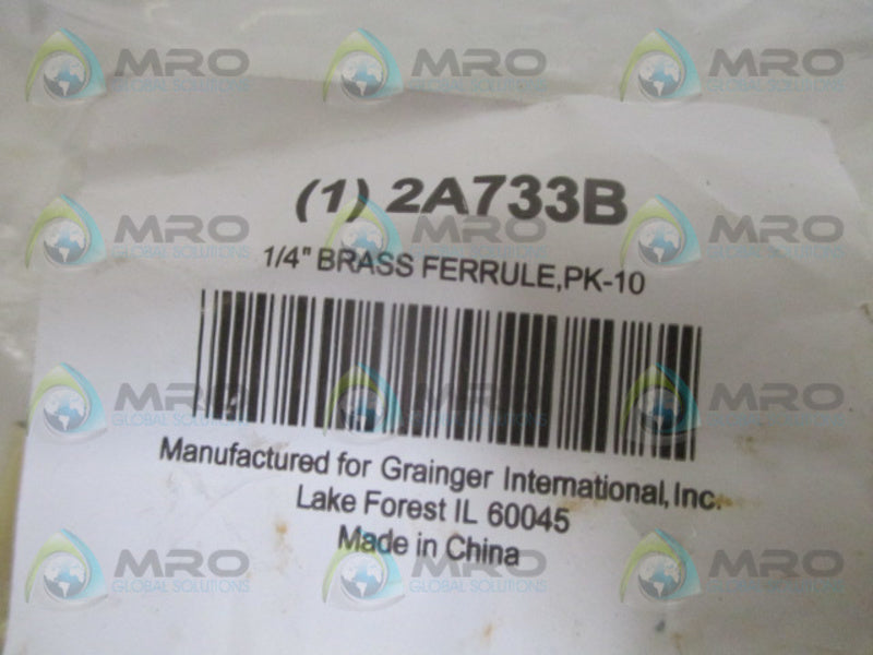 GRAINGER 2A733B BRASS FERRULE (PKG OF 10)  NSMP