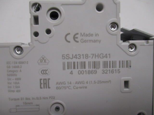 SIEMENS 5SJ4318-7HG41 CIRCUIT BREAKER 15A  UNMP