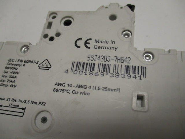SIEMENS 5SJ4303-7HG42 CIRCUIT BREAKER 3A (AS PICTURED)  UNMP