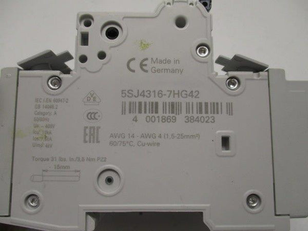SIEMENS 5SJ4316-7HG42 CIRCUIT BREAKER 16A  NSNP