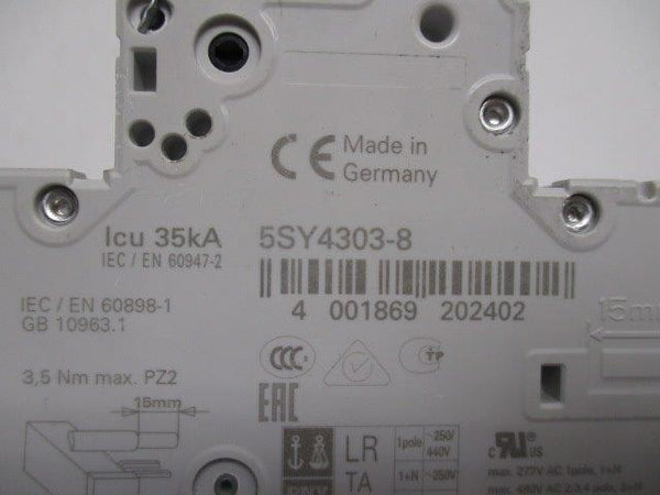 SIEMENS 5SY4303-8 CIRCUIT BREAKER 3A  NSNP