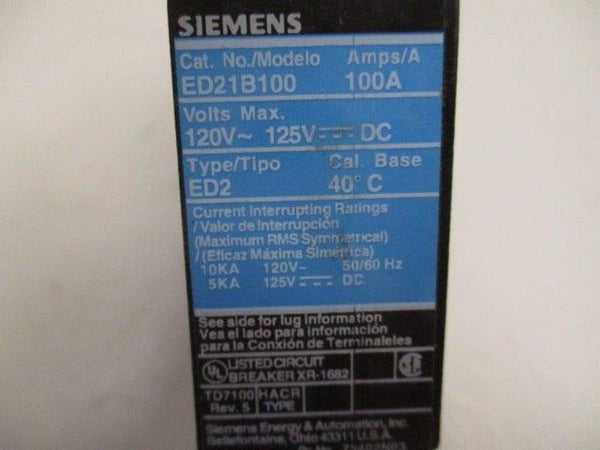 SIEMENS ED21B100 CIRCUIT BREAKER 100A  UNMP