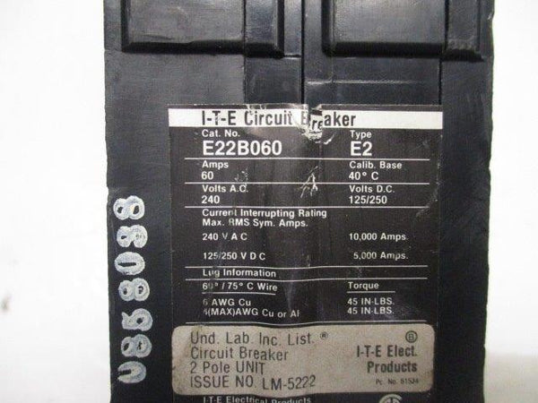 I.T.E. E22B060 CIRCUIT BREAKER 60A  UNMP