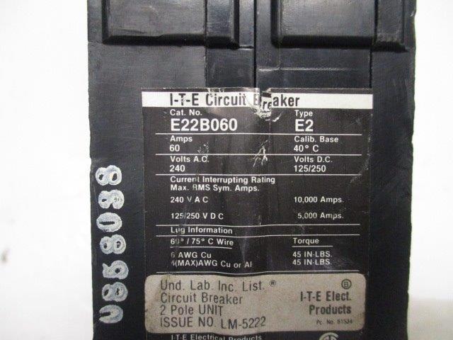 I.T.E. E22B060 CIRCUIT BREAKER 60A  UNMP