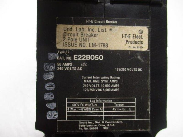 I.T.E. E22B050 CIRCUIT BREAKER 50A  UNMP