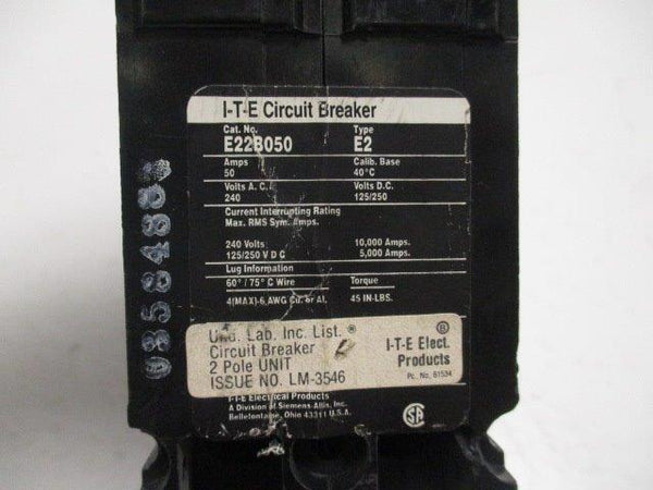 I.T.E. E22B050 CIRCUIT BREAKER 50A (AS PICTURED)  UNMP