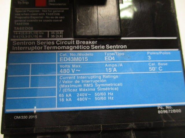 SIEMENS ED43M015 CIRCUIT BREAKER 15A  UNMP
