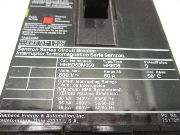 SIEMENS HHED63M050 CIRCUIT BREAKER 50A UNMP