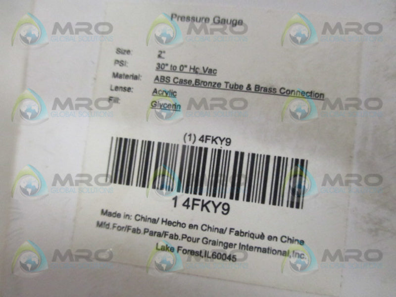 GRAINGER 4FKY9 GAUGE 30" TO 0" HC VAC 2"  NSMP
