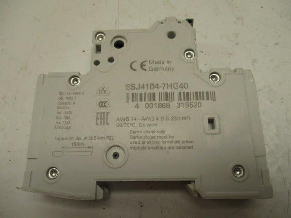 SIEMENS 5SJ4104-7HG40 CIRCUIT BREAKER 4A  UNMP