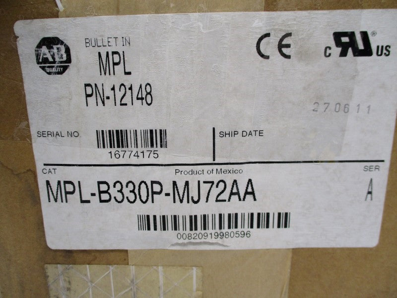 ALLEN BRADLEY MPL-B330P-MJ72AA SER. A 480VAC 6.1A NSMP