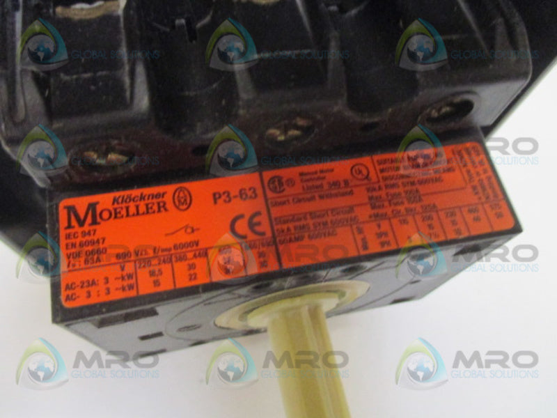 KLOCKNER MOELLER P3-63 DISCONNECT SWITCH (AS PICTURED)  UNMP