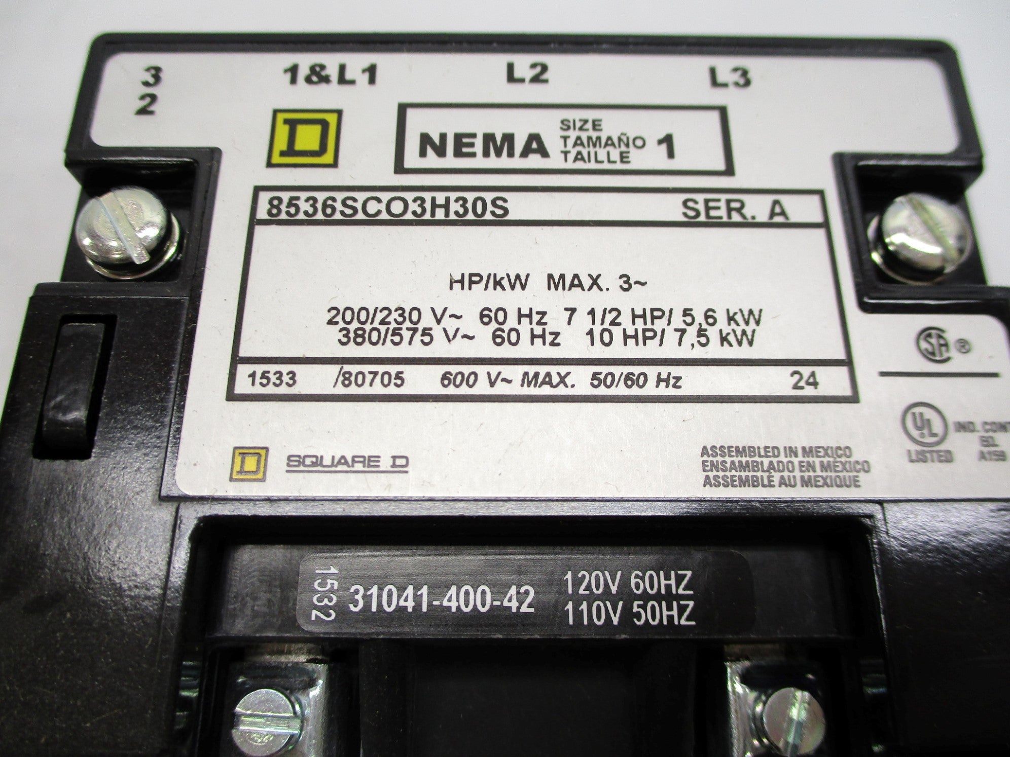 SQUARE D 8536SCO3V02H30S SER. A 110/120V 9-27A NSMP