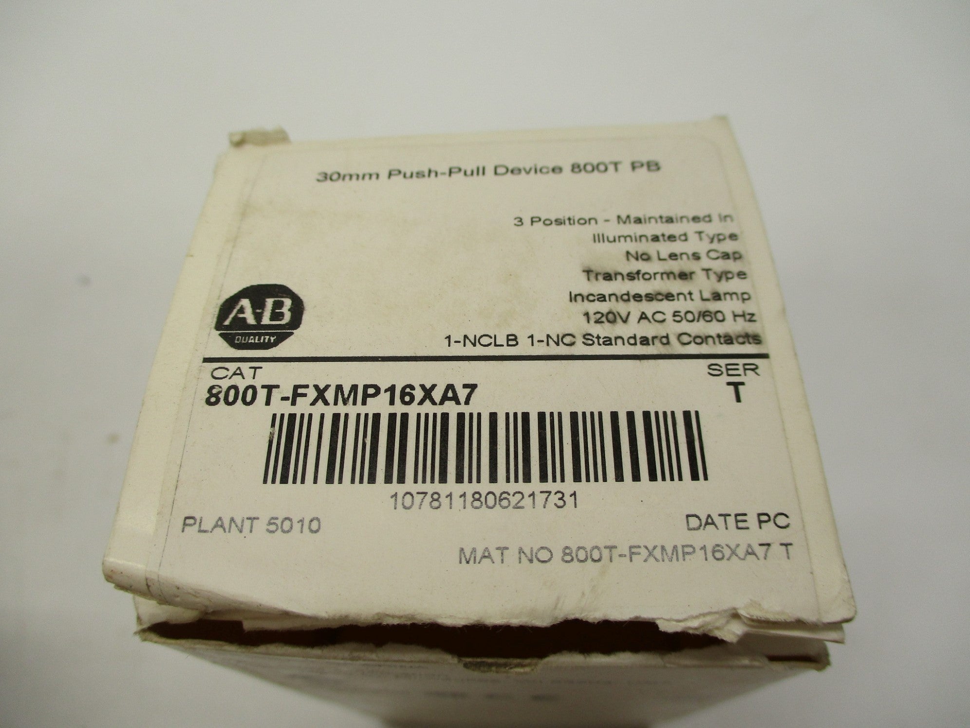 ALLEN BRADLEY 800T-FXMP16XA7 SER. T 120V (WH) NSMP