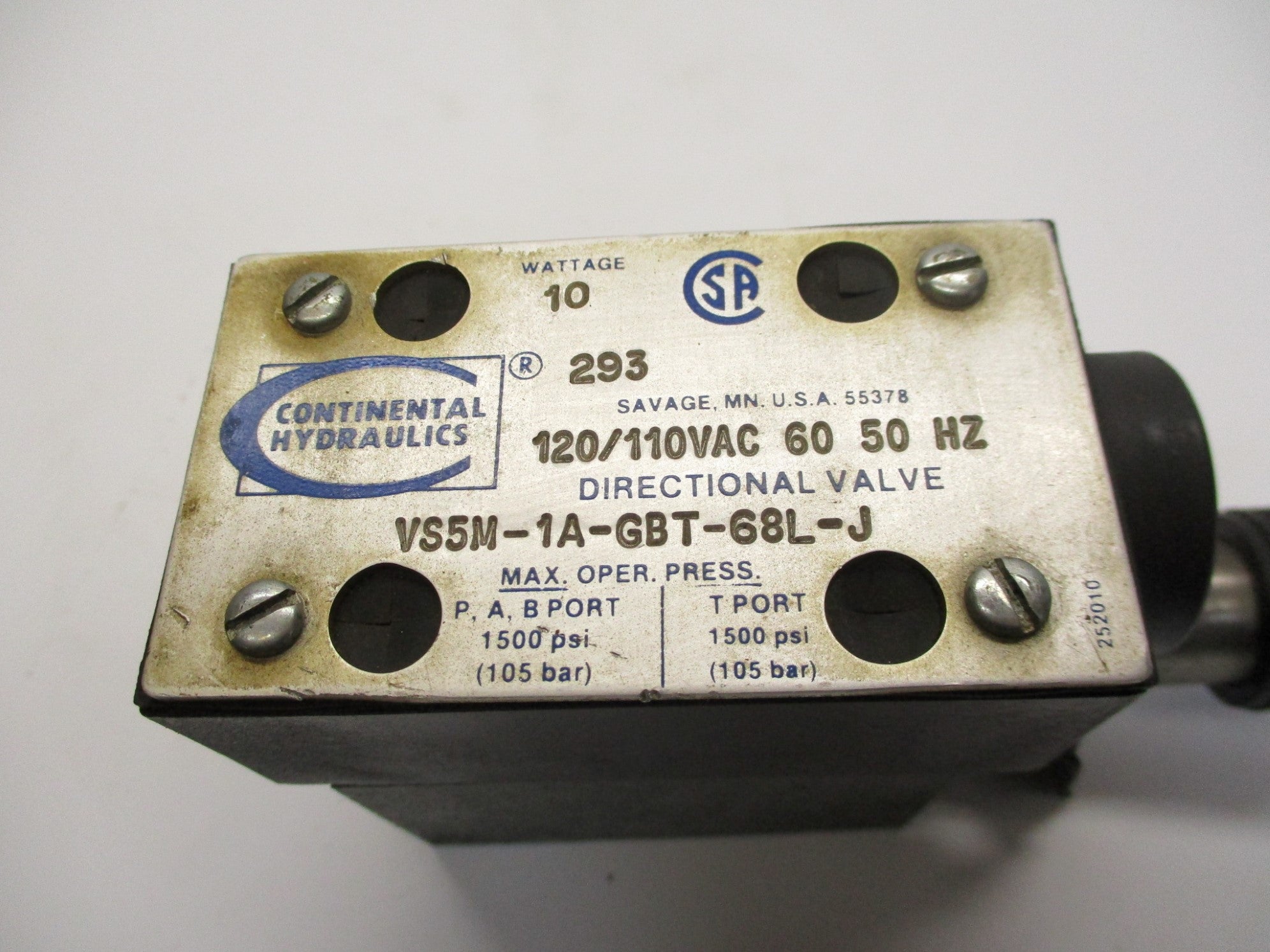 CONTINENTAL HYDRAULICS VS5M-1A-GBT-68L-J 120VAC (AS PICTURED) UNMP