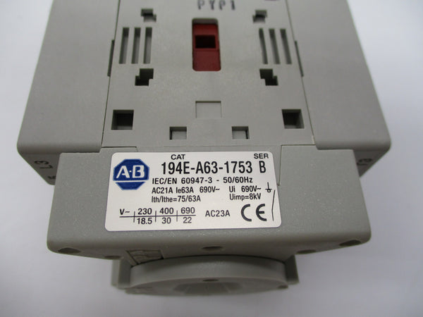 ALLEN BRADLEY 194E-A63-1753-6N SER. B 690V 63A (BR/WH) NSMP