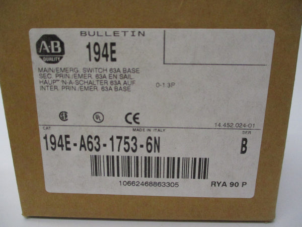 ALLEN BRADLEY 194E-A63-1753-6N SER. B 690V 63A (BR/WH) NSMP