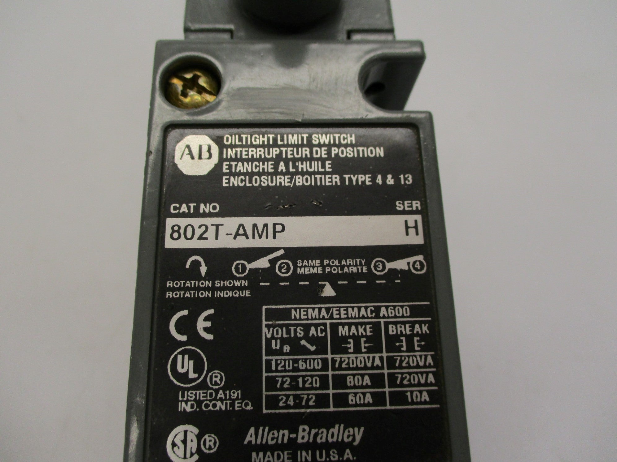 ALLEN BRADLEY 802T-AMP SER. H 120-600VAC 60A NSNP