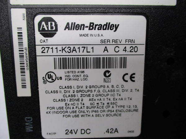 ALLEN BRADLEY 2711-K3A17L1 SER. A F/W 4.20 24VDC .42A UNMP