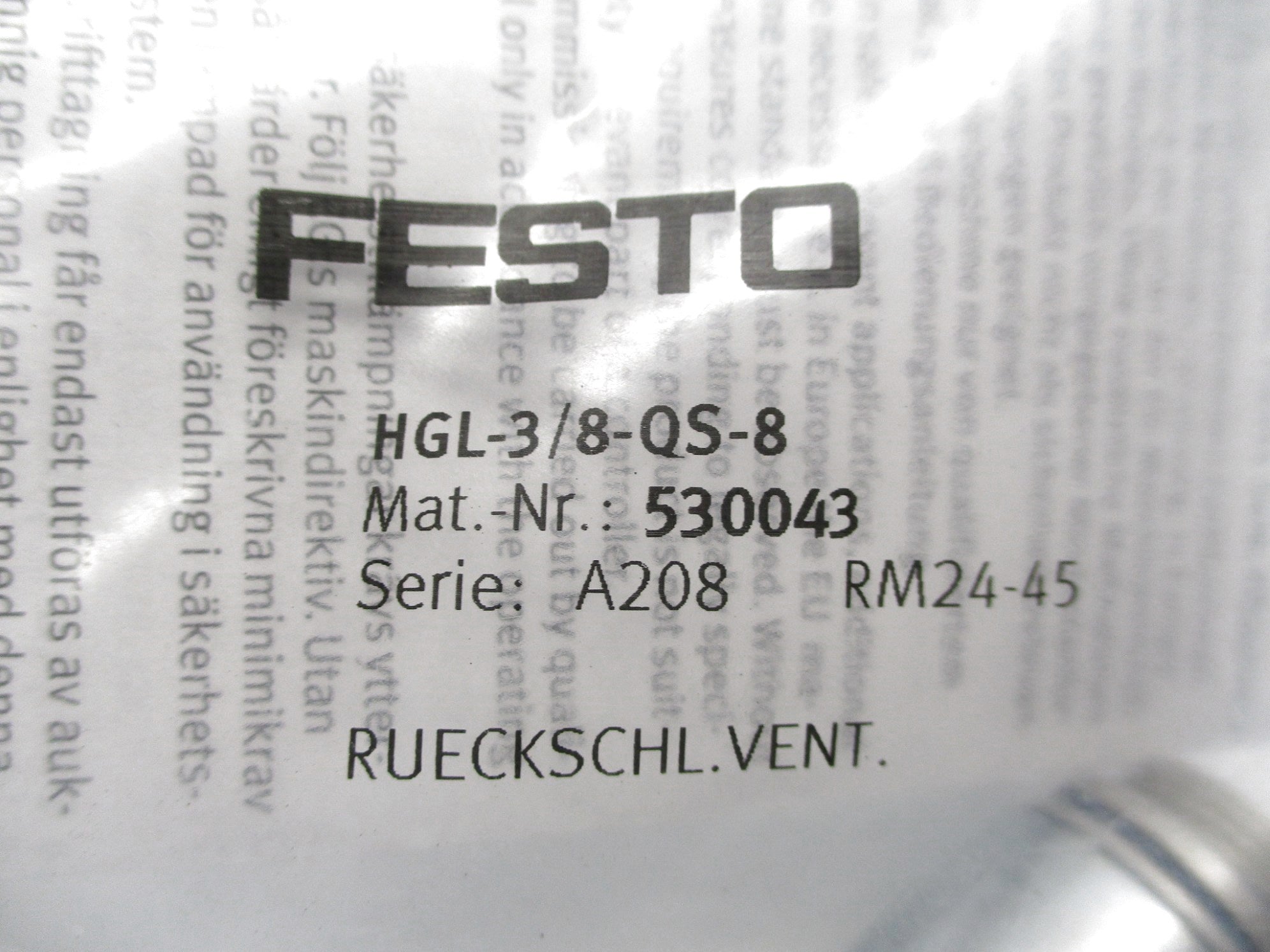 FESTO HGL-3/8-QS-8 NSMP