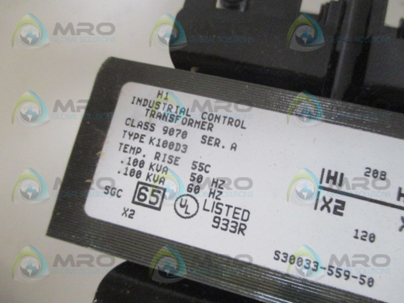 SQUARE D 9070K100D3 TRANSFORMER 120/208V NSMP