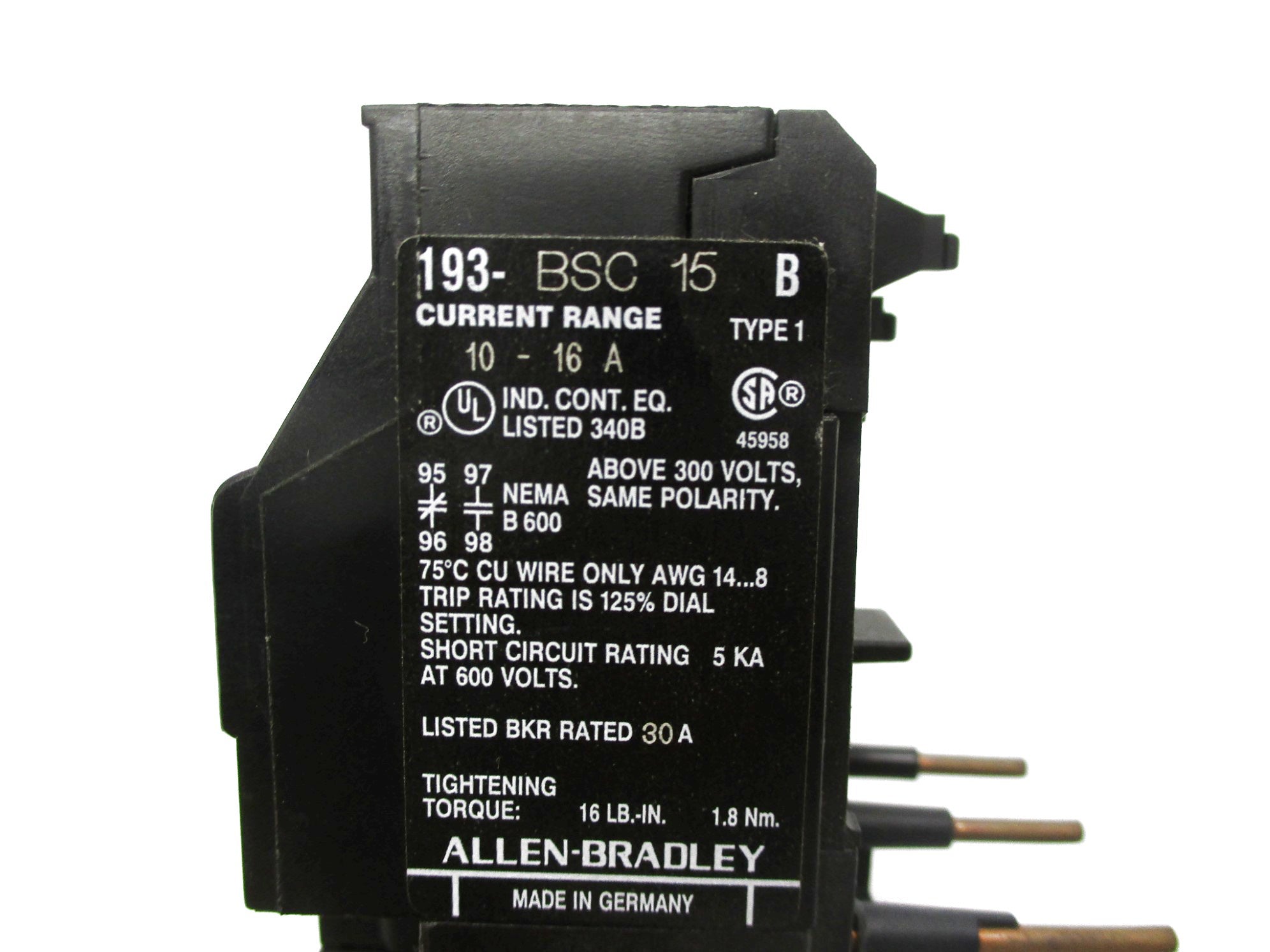 ALLEN BRADLEY 193-BSC15 SER. B 10-16A NSNP