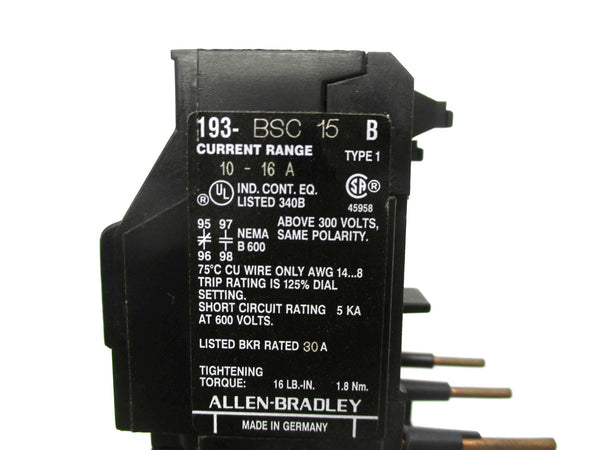 ALLEN BRADLEY 193-BSC15 SER. B 10-16A NSNP