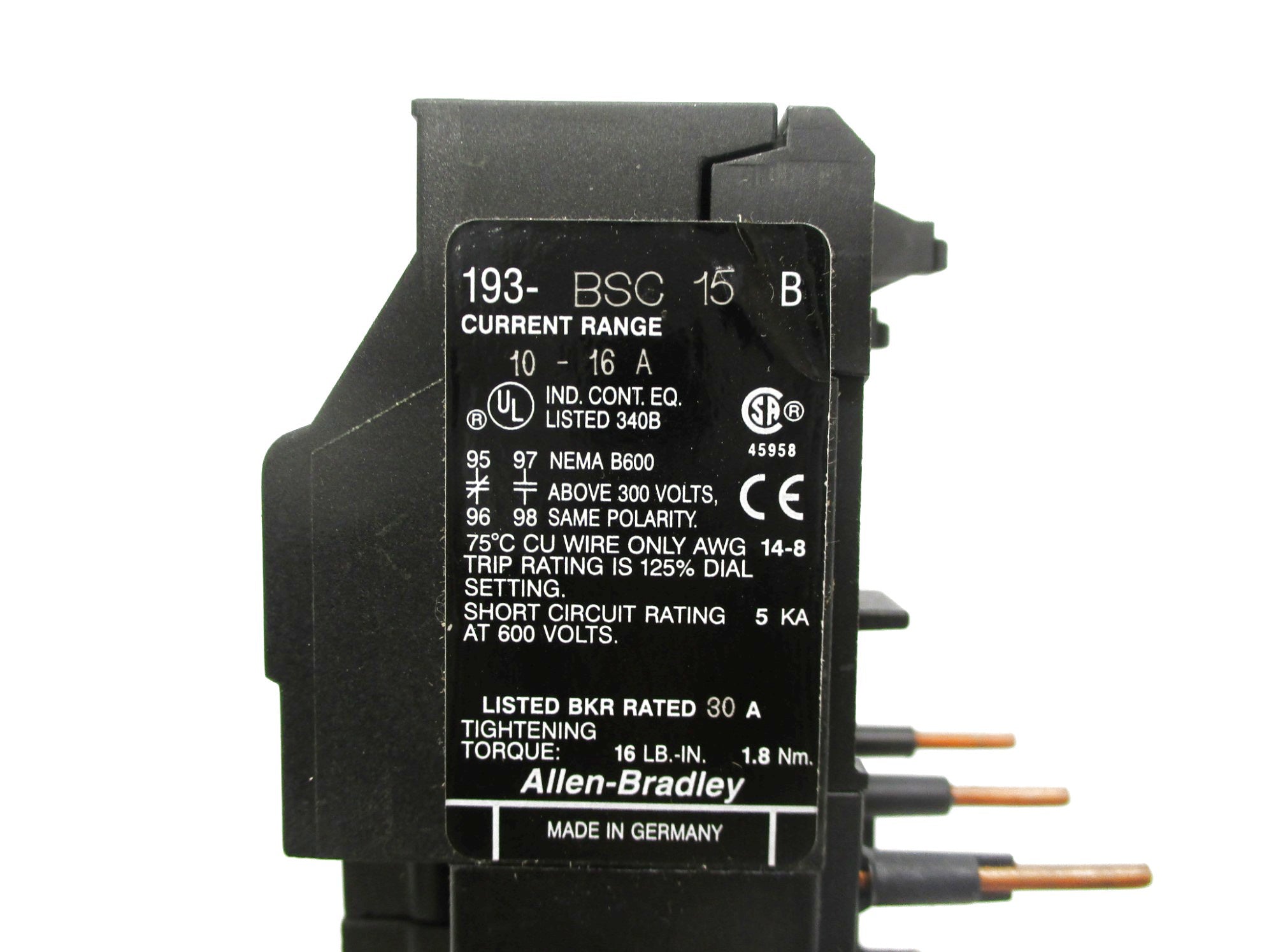 ALLEN BRADLEY 193-BSC15 SER. B 600V 10-16A (BK/YL) NSMP