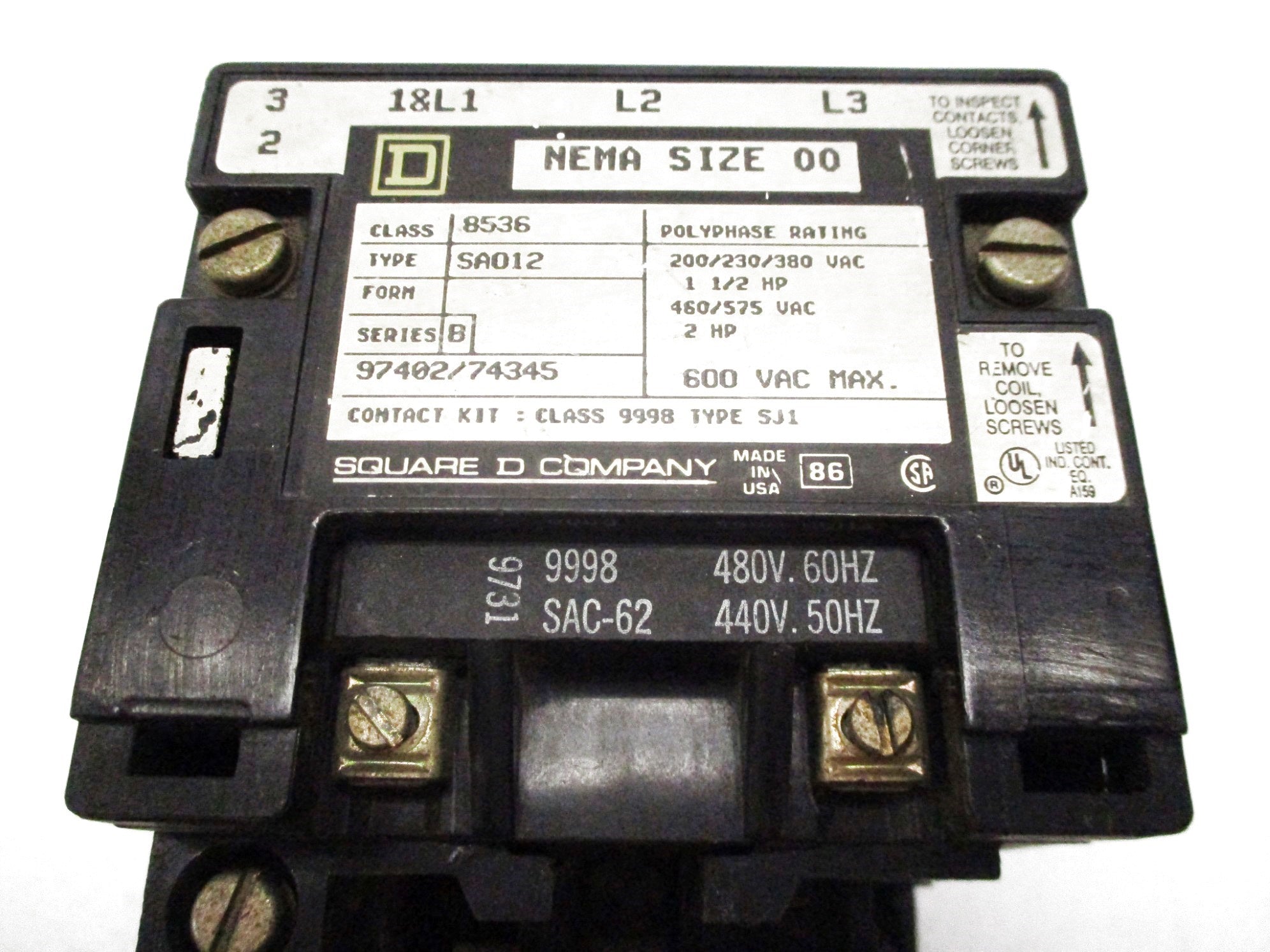 SQUARE D 8536SAO12 SER. B 440/480V UNMP