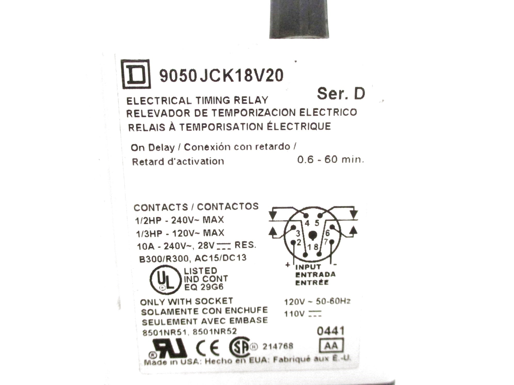 SQUARE D 9050JCK18V20 SER. D UNMP