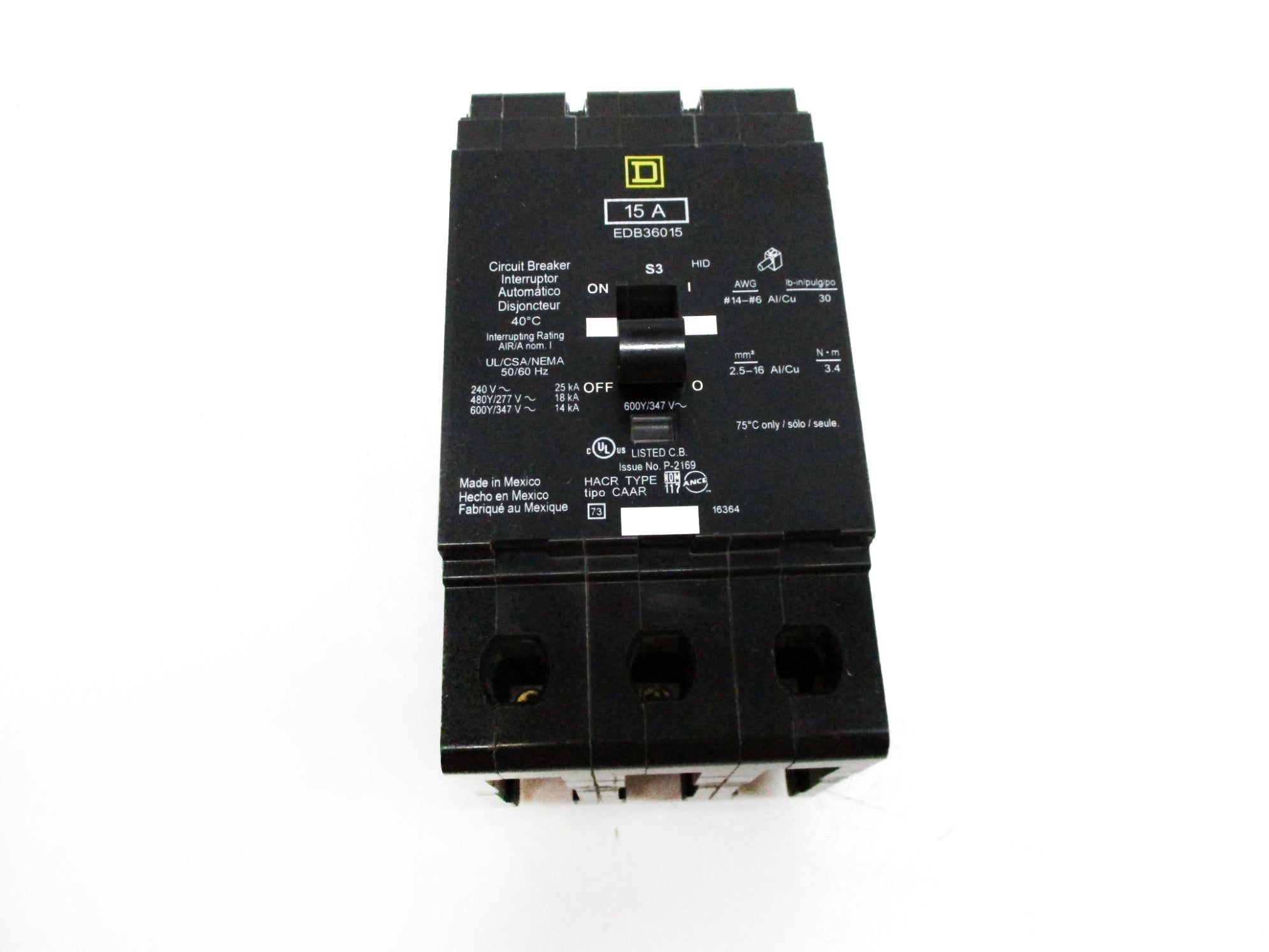 SQUARE D EDB36015 347V 15A NSNP