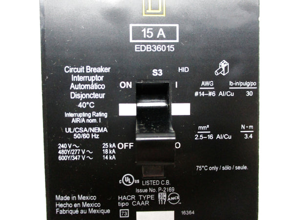 SQUARE D EDB36015 347V 15A NSNP
