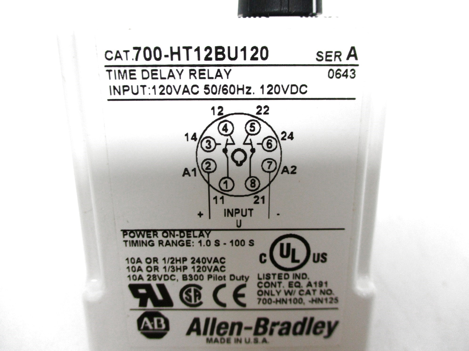 INDUSTRIAL SPARE PART 700-HT12BU120 SER. A 120VAC 10A 1.0S-100S (WH) NSMP