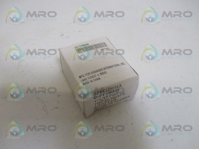 GRAINGER 5WX98 GAUGE 1/2" 100PSI NSMP