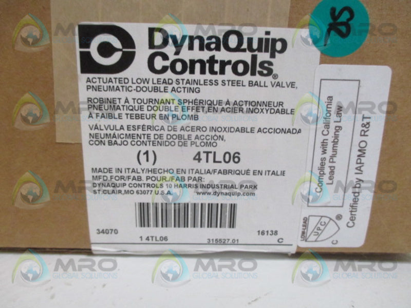 DYNAQUIP CONTROLS 4TL06 STAINLESS STEEL BALL VALVE NSMP