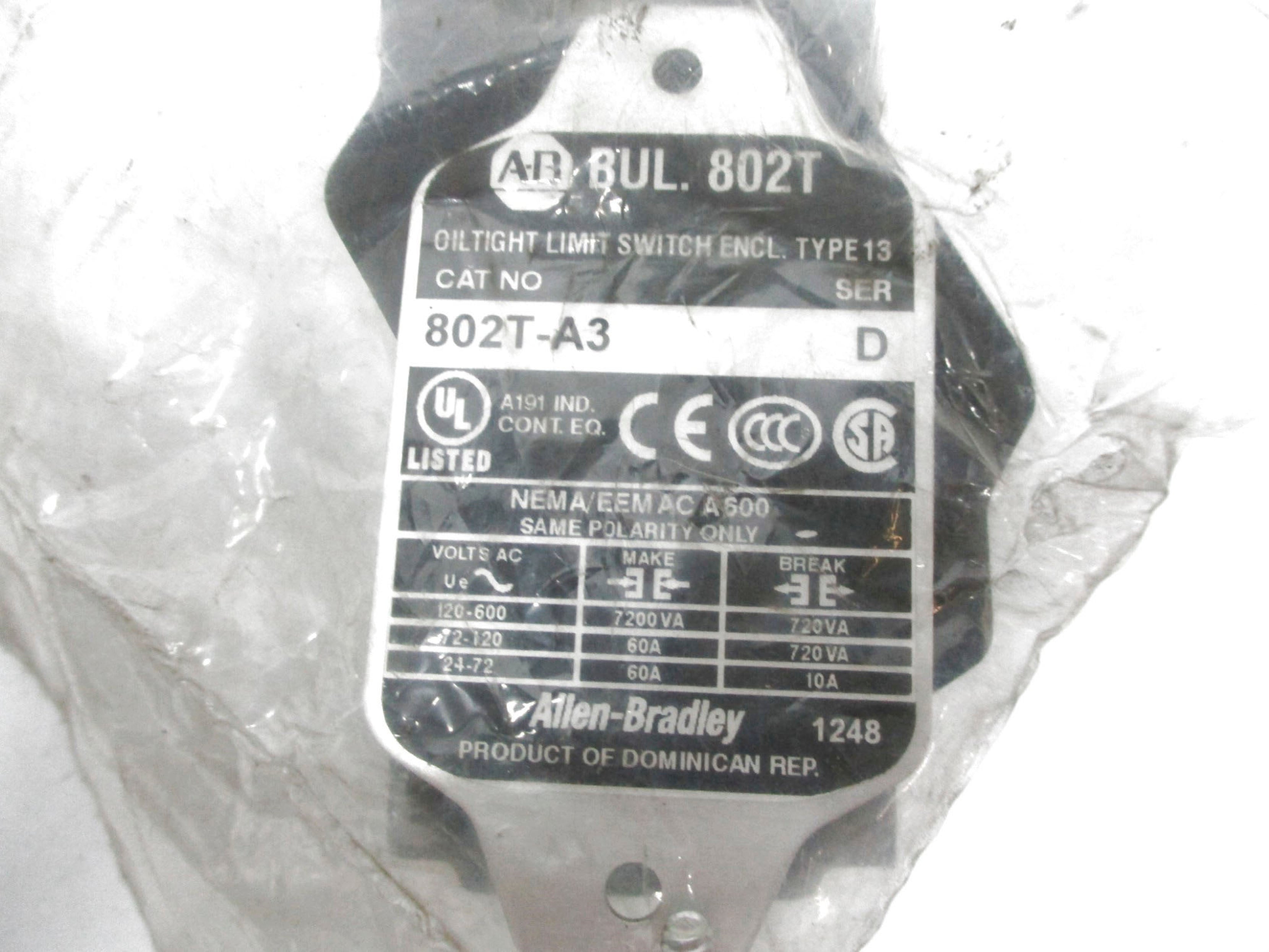ALLEN BRADLEY 802T-A3 SER. D 120-600VAC 60A (WH) NSMP