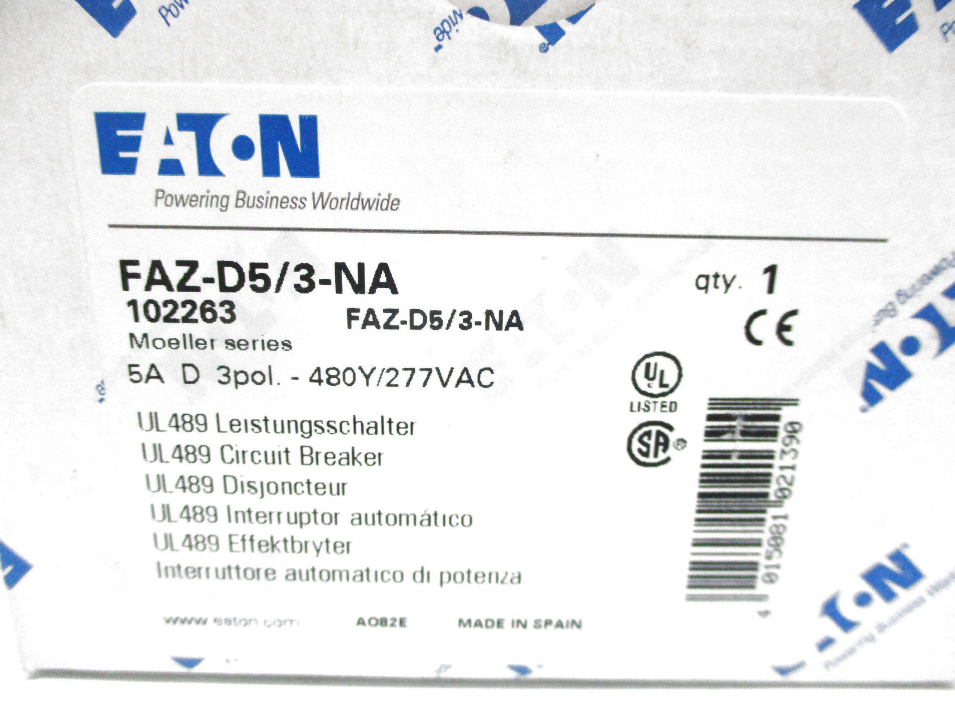 EATON FAZ-D5/3-NA 102263 277VAC 5A NSMP