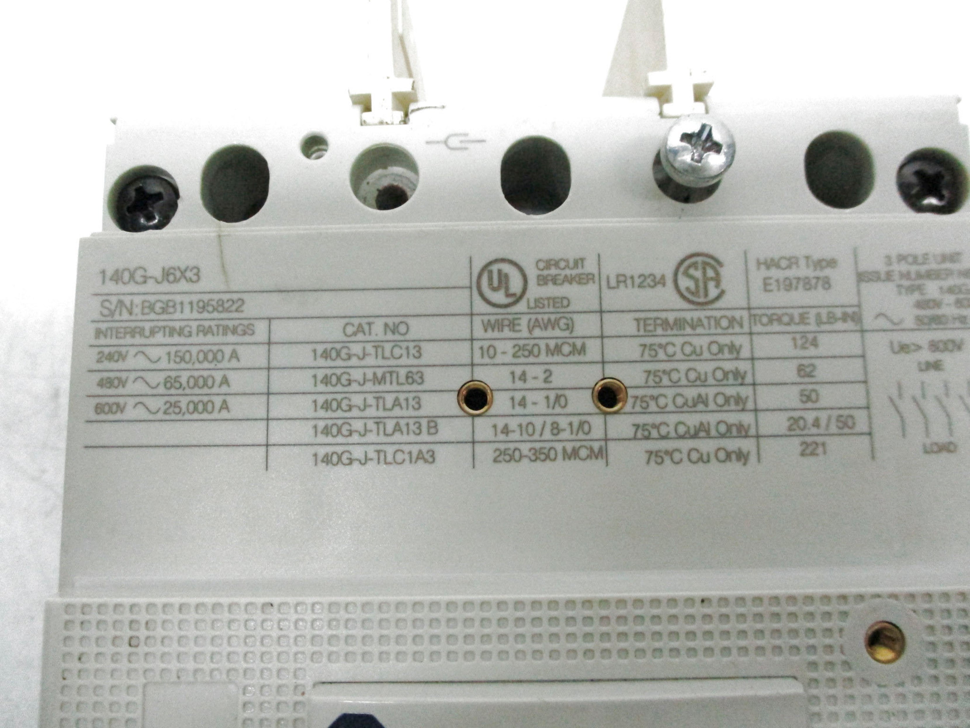 ALLEN BRADLEY 140G-J6F3-D20-KJ SER. A 200/2000A UNMP