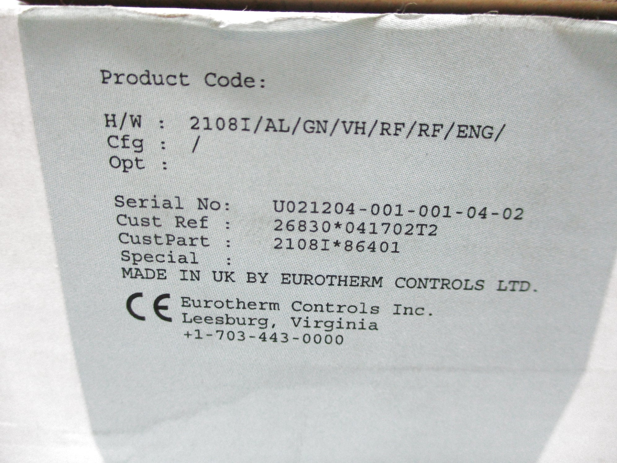 EUROTHERM 2108I/AL/GN/VH/RF/RF/ENG/ NSMP