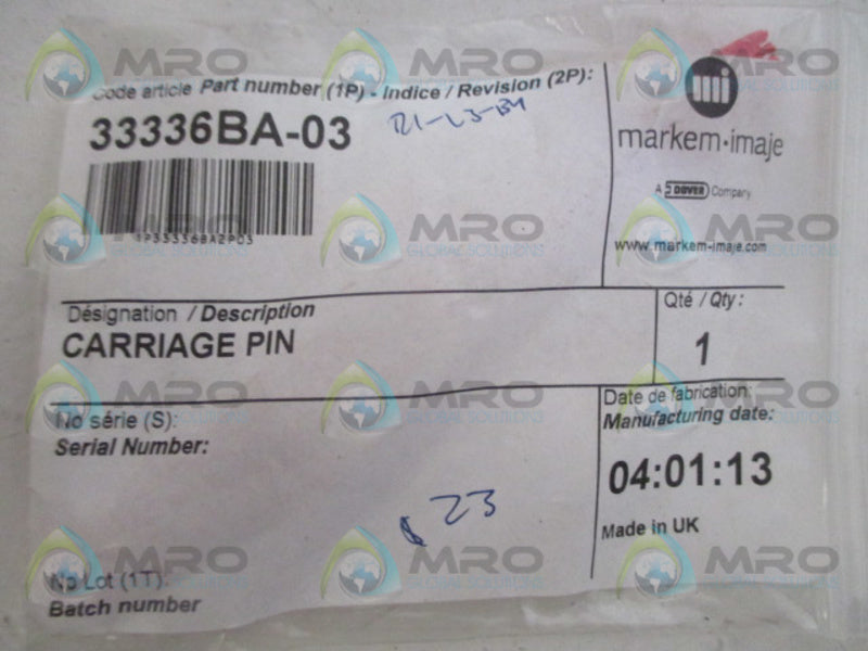 MARKEM-IMAJE 33336BA-03 CARRIAGE PIN NSMP