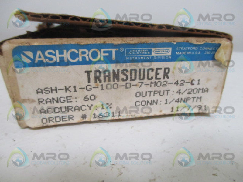 ASHCROFT ASH-K1-G-100-D-7-M020420C1 TRANSDUCER NSMP