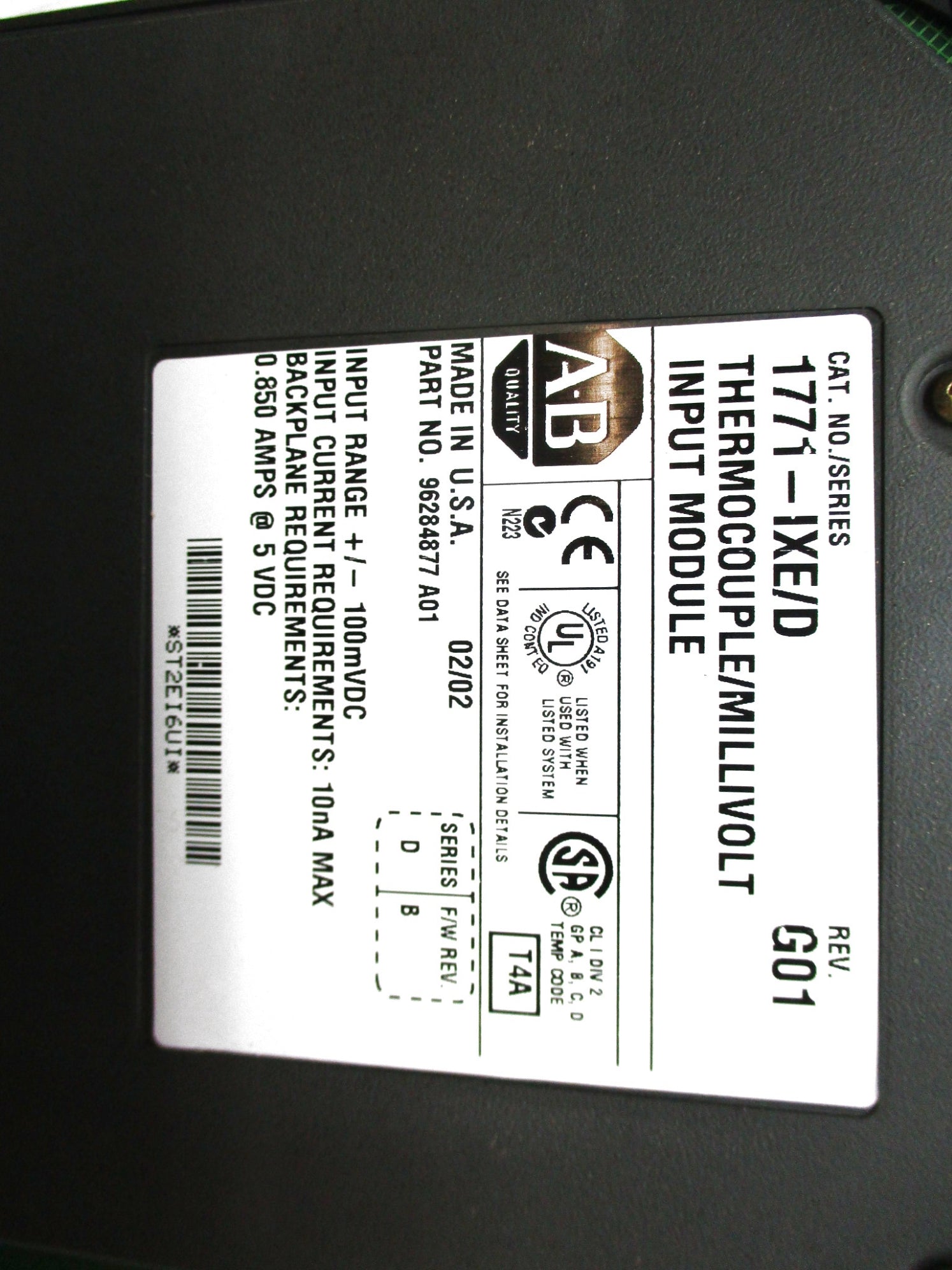 ALLEN BRADLEY 1771-IXE SER. D F/W B 5VDC 0.850A UNMP