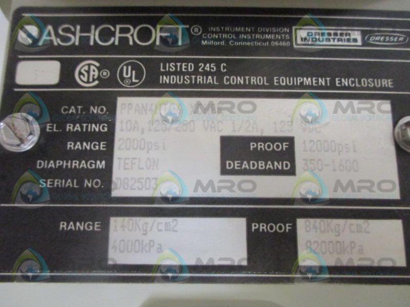 ASHCROFT PPAN4HT06 XCHPK PRESSURE SWITCH NSNP