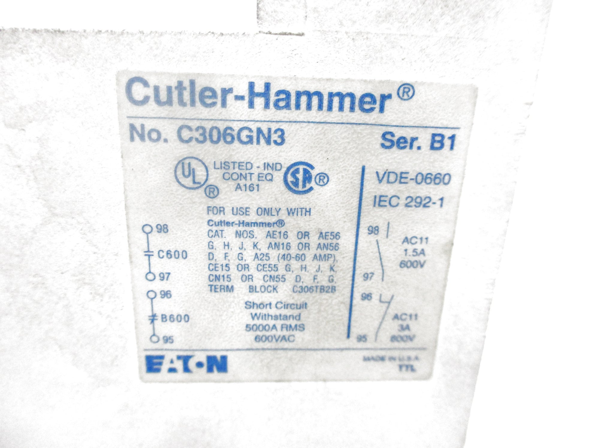 CUTLER HAMMER C306GN3 SER. B1 NSNP