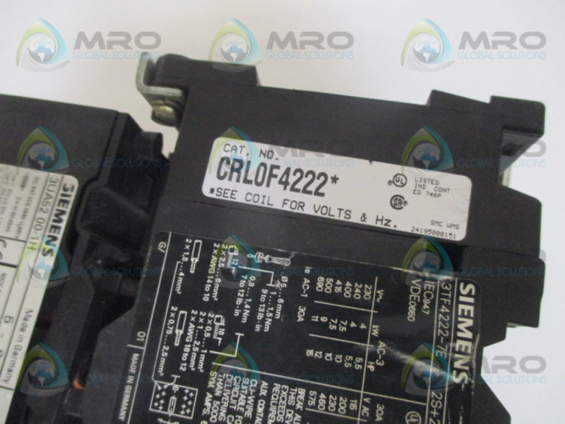 SIEMENS C RL0F4222 CONTACTOR 110/120V 5-8AMP CONTACTOR UNMP