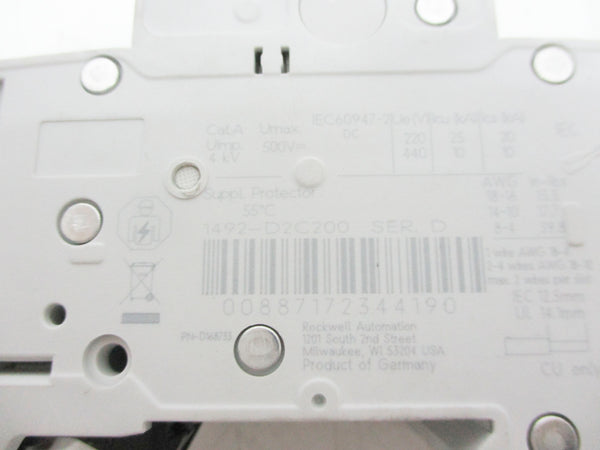 ALLEN BRADLEY 1492-D2C200 SER. D 440V 20A UNMP